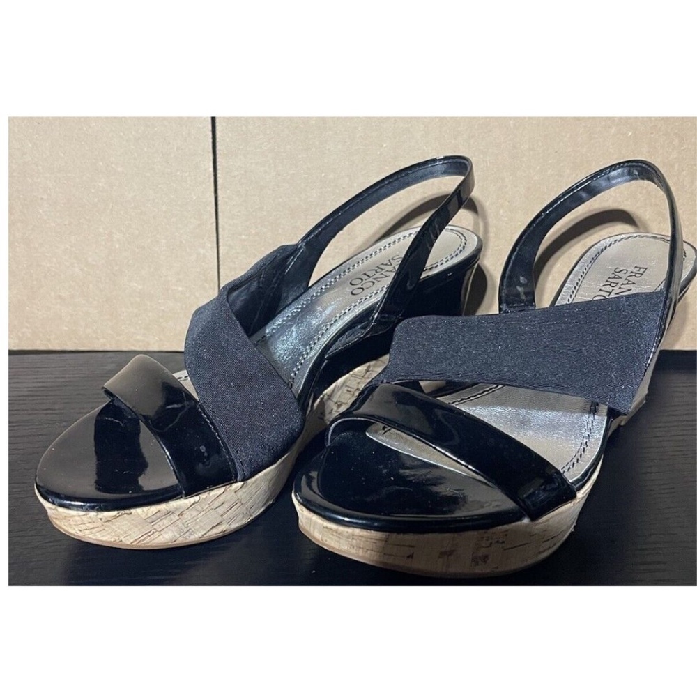 Franco Sarto Blink Wedge Sandals Upper Leather/Fabric Black Size 7M